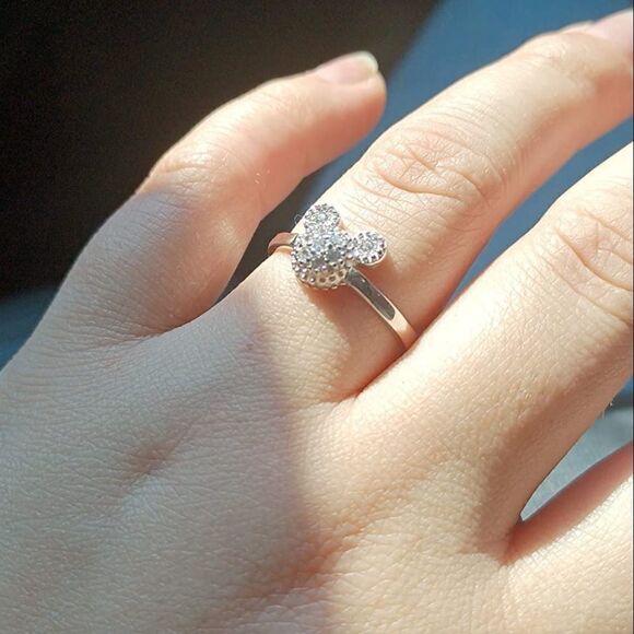 .925 Sterling Silver with White Diamond Cubic Zirconia Mickey Mouse Ring Size 8 - Picture 7 of 8